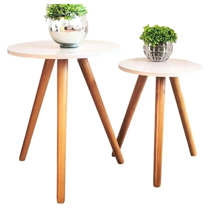 Kit com 2 Mesas Laterais Redondas - Canto de Sofá